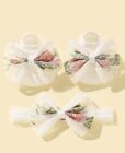Baby Girl Infant Set 1pair White Bow Flower Decor Socks & 1pc Lace Headband 0-6M