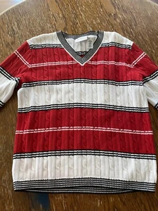 Liz Golf Size Small Cable Knit Red and White/Black Stripe Sweater LizGolf - Picture 1 of 5