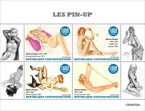 Pin-Up Girls Nude Paintings Art MNH Stamps 2022 Central African Republic M/S Cover