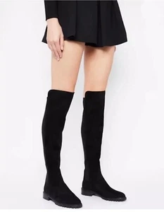 $750 Stuart Weitzman Women Black Leather over-the-knee Boots 5050 Suede 6 S0737 - Picture 1 of 13