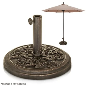 Cast Iron Floral Design Round Parasol Umbrella Base Stand Patio Outdoor Garden - Picture 1 of 8