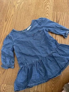 Cat & Jack Toddlers Denim Dress Blue Jean Long Sleeve with Heart Pocket 5t - Picture 1 of 9