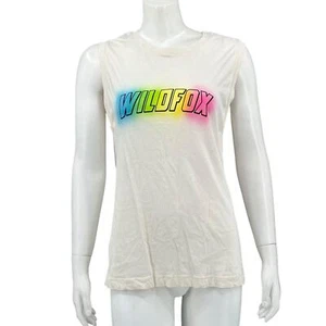 Wildfox Top Womens Small Cream Tank Rainbow Spray Paint Logo Graphic 100% Cotton - Picture 1 of 8