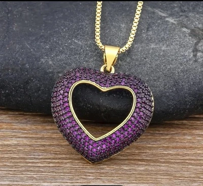 Collar Corazón Abierto Chapado en Oro 18k Circón Incrustado - Púrpura Foto 1 de 4