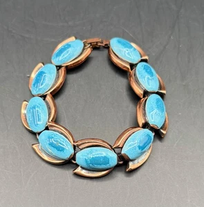 Vintage Matisse Renoir Copper and Blue Enamel Tulip Design Bracelet Mid Century - Picture 1 of 7