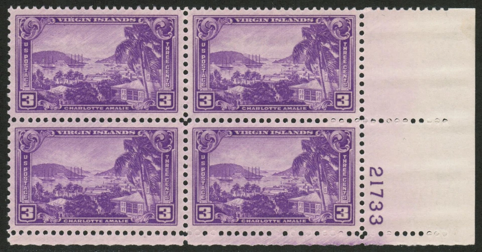 US USA Sc# 802 MNH FVF PLATE # BLOCK Charlotte Amalie Harbor, St. Thomas Virgin - Image 1 of 1