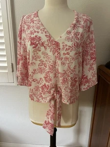 1. STATE FLUTTER SLEEVE FRONT TIE RED & IVORY TOP NORDSTROM SIZE XL PRISTINE - Picture 1 of 11