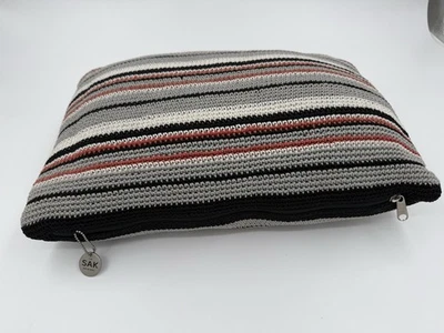 The SAK Home Square Crochet Knit Pillow Black Beige Red Gray 12”x 17" EUC - Image 1 of 4