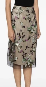 Vince NWOT Begonia Embroidered Flowered Sequin Skirt Sz 4 | Color: Gray/Mustard - Picture 1 of 12