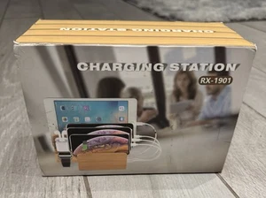 6 Ports USB Charging Station RX-1901 Bamboo Holders Phone Smart Watch Earbuds - Photo 1 sur 8