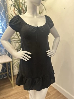 No Boundaries 迷你连衣裙 Prairie Peasant 女式 XS/S 码分层袖口黑色 — 第 1/4 张图片