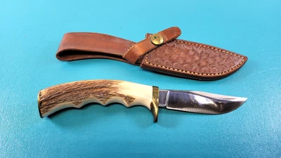 Cuchillo Bowie Hunter hecho a mano personalizado acanalado para dedos + funda de cuero mecanizado TR581 Foto 1 de 4