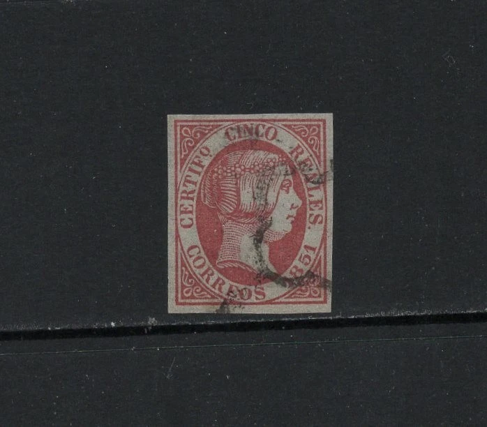 S6852 España 1851 Reina Isabel II 5R Rosa Papel Fino 1v.  usado Foto 1 de 2
