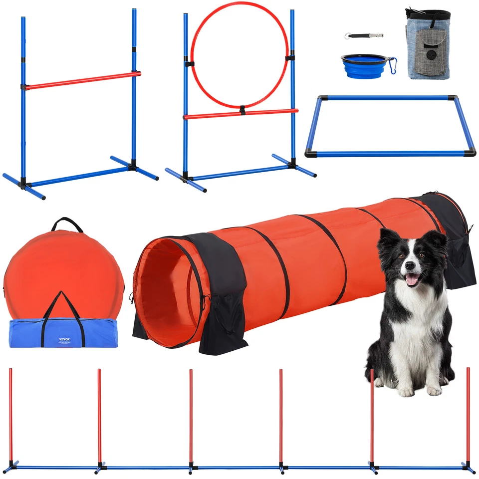 VEVOR Dog Agility Training Equipment 5 PCS Set Upgrade w/ Hurdles Extended Tunne