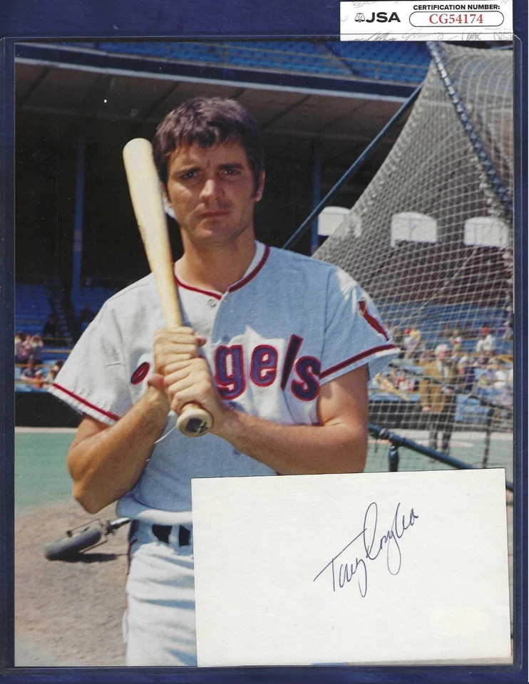 Tony Conigliaro Boston Red Sox Baseball Autographed 3x5 Card & Brace Photo JSA - Image 1 of 1