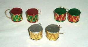 Lot 6 Toy Drum Christmas Tree Ornament Miniature Dollhouse Plastic Green Red - Picture 1 of 2