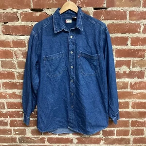 Vintage Y2K Levi Mens Blue Denim Red Tab Button Up Long Sleeve Size Small T30 - Picture 1 of 3