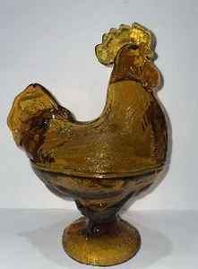 Vintage! L.E. Smith Amber Glass Rooster Candy Dish READ DESCRIPTION - Picture 1 of 7
