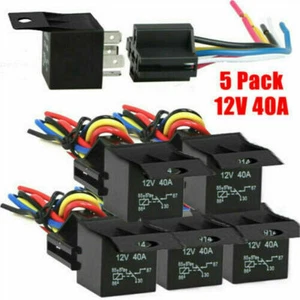 5Pcs Car 12V DC 40A 5_Pin Relay Switch Harness Socket Waterproof Automotive SPDT - Picture 1 of 11