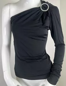 ROBERTO JUST CAVALLI BLUSA TOP NEGRA MANGA PLATEADA HEBILLA HOMBRO TALLA 40 - Imagen 1 de 5