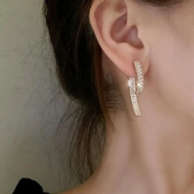 2 Colors Fashion Woman Gold Plated Starry CZ Earring Clip Drop Dangle Tassel - Image 1 of 4