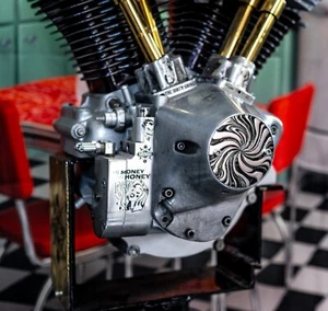Hot Psycho Candy Black Silver Evo Shovelhead 2 Hole Timing Cover Harley Davidson - Picture 1 of 9