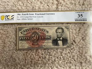 ABRAHAM LINCOLN 50 CENT GRANDE SIGILLO ROSSO FR. 1374 NOTA FRAZIONARIA PCGS SCELTA VF35 - Foto 1 di 2