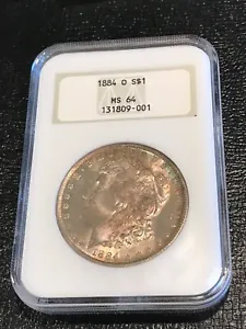 DUAL TONING NGC MS64 1884 O MORGAN SILVER DOLLAR-GOLD ENGRAVED GEN 3 HOLDER-AGT9 - Picture 1 of 4