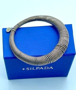 Silpada 925 Sterling Diamond Cut Spring Coil Brio Bracelet 7-7.5" Italy B3208 - Picture 1 of 8