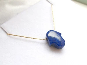 Collar Azul Lapislázuli Hamsa Piedra Preciosa Oro Lleno Suerte Amuleto Mano Bendita - Imagen 1 de 3