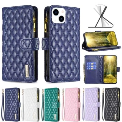 For iPhone 14 Pro Max 13 12 11 X XR SE 7 8 Zipper Wallet Flip Leather Case Cover - Image 1 of 4