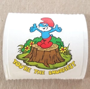 Papa Smurf Sticker Peyo Vintage 80s from 1983 stickers roll You're The Smurfiest - Picture 1 of 3