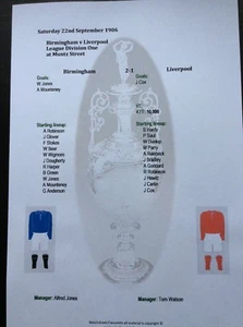 1906-07 Birmingham v Liverpool Division 1 matchsheet - Picture 1 of 1