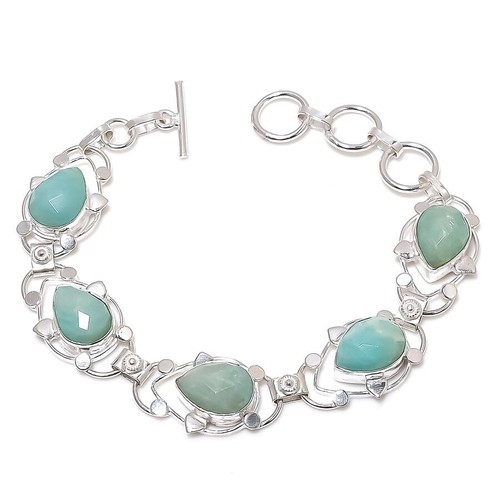 VALENTINO Bracciale gioiello in argento sterling 925 fatto a mano con pietre preziose amazzonite verde misura 7 8"