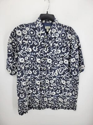 Bugle Boy Vintage Hawaiian Shirt Mens Large Blue Floral Short Sleeve Tropical - Image 1 of 4