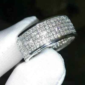 Men's 3.50Ct Round Cut Real Moissanite Full Eternity Band Ring 925 Silver - Picture 1 of 6