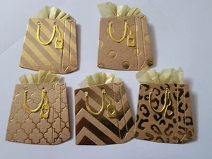 Any 4 Kraft & Gold gift shopping bags cut from cardstocks scrapbook cards - Picture 1 of 1