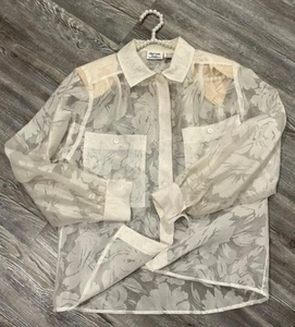Camicetta vintage anni 90 Oleg Cassini donna avorio floreale trasparente maniche lunghe bottoni L - Foto 1 di 19