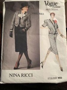 Vogue 1663 Pattern Nina Ricci Jacket& Skirt Size 12 Paris Original Vintage - Picture 1 of 3