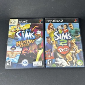 Sony PlayStation 2 PS2 The Sims Bustin Out & The Sims 2 Pets Complete CIB Lot - Picture 1 of 6