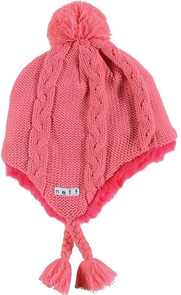 Neff Women's Pink Little P Acrylic Fur Lined Tassel Pom Beanie Winter Hat NEW - Image 1 of 1