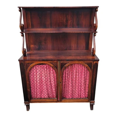 19th C English Regency Rosewood Cabinet Sideboard with Shelves & Brass Grille - Image 1 of 4