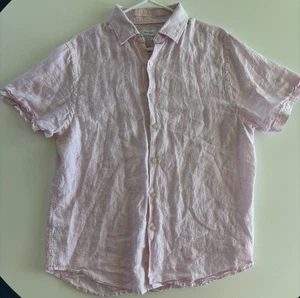 Porter And Ash 100 % Leinen Herren Large Kurzarm rosa Freizeithemd mit Knöpfen - Bild 1 von 6