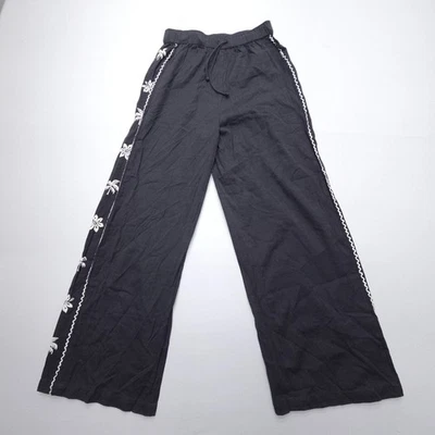 Billabong Wide Leg Pull On Boho Pants Womens Small Black Floral Beachy Surfer - Image 1 of 4
