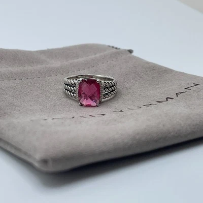 Anillo pequeño de plata esterlina David Yurman Wheaton diamantes turmalina rosa talla 6 Foto 1 de 4