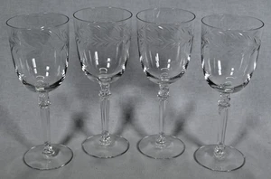 Set of (4) Fostoria Holly Water Wine Goblets 7-7/8" Tall Clear Crystal Glasses - Picture 1 of 6