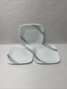 Corelle Simple Sketch Square Plates White Black Lines 9" Set 3 New - Picture 1 of 10