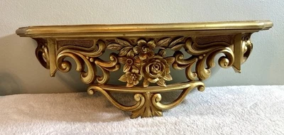 Prateleira de parede dourada vintage Syroco Hollywood Regency (interiores domésticos) 19,25"W 6,5"H. - Imagem 1 de 4