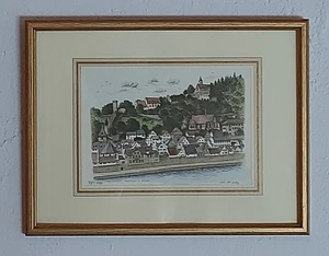 Graphik-Blatt v. Christa Abt-Gysling, Hirschhorn am Neckar mit Burg, bildschön - Bild 1 von 7