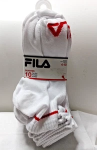Men's Fila Quarter White Socks w/Red Trim Size 4-10/10 Pairs NEW - Picture 1 of 11